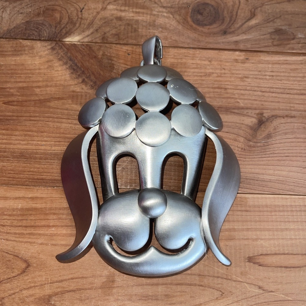 Pierre Cardin Vintage Dog Face Pendant Silver Tone Modernist Statement Jewelry